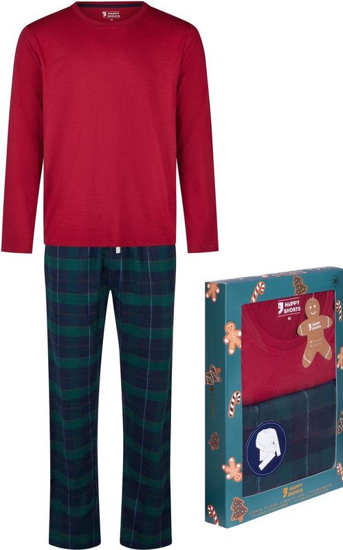 Happy Shorts - Kerst Pyjama Set - Rood/Groen - Shirt en Broek - Flanel