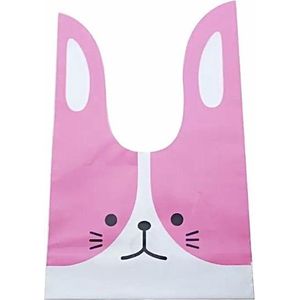 Traktatiezakjes - Knoop Uitdeelzakjes - Verjaardagzakjes - Feestzakjes - Snoepzakjes – Wit - Rose – Poes / Kat | Plastic – 13 x 22cm | Meisje - Knoopzakjes | Geboorte - Verjaardag - Kinderfeestje - Feest - Babyshower | Traktatie – Party | DH Collecti