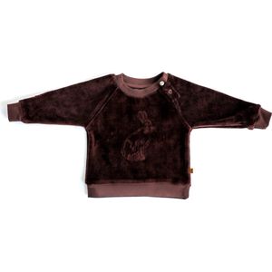 MXM Baby trui- lange mouwen- Bruin- velours- Sweater- Katoen- Borduursel- Haas- Maat 74
