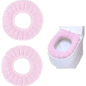 2-stuks toiletbrilhoes - Pluche toiletbrilhoes - Warme toiletbrilhoes - Gebreide toiletbrilhoes - Elastisch - Warm en comfortabel - Afneembaar en wasbaar - Geschikt voor badkamers, toiletten - Roze