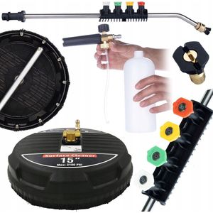 Rosfix Professional T-Racer 15"" kubusborstel met 1/4"" snelkoppeling + Hogedrukreinigerlans 1/4"" gebogen 15°, 5 spuitmonden + Schuimpistool 1000ml voor reiniger