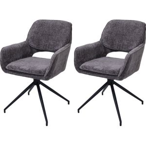 Set van 2 eetkamerstoelen MCW-N74, keukenstoel, draaibaar met terugloop, chenille stof (490g/m²) Oeko-Tex MVG ~ donkergrijs