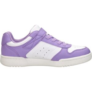 Retro Sneaker - Wit/Paarse Contrasterende Details - Klittenbandsluiting - Laag