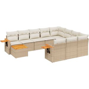 vidaXL - 11-delige - Tuinset - met - kussens - poly - rattan - beige
