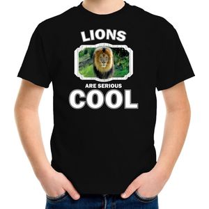 Dieren leeuwen t-shirt zwart kinderen - lions are serious cool shirt  jongens/ meisjes - cadeau shirt leeuw/ leeuwen liefhebber - kinderkleding / kleding 122/128