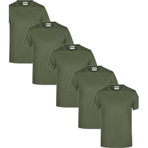James & Nicholson 5 Pack Olive T-Shirts Heren, 100% Katoen Ronde Hals, Ondershirts Maat M