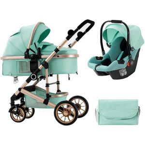 Mima ® Kinderwagen - 3 in 1- Wandelwagen 3 in 1- Inclusief Autostoel-Reiswieg- Buggy-Mint Groen- 3D vering