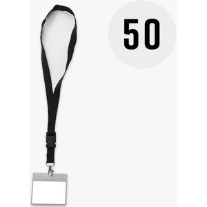 Zwart keycord met badge-/pashouder, 50 stuks