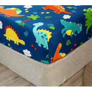 Hoeslaken 150 x 200 cm kindermatrasbeschermer hoeslaken van polyestervezels, cartoon dinosauruspatroon bedlaken kinderen hoeslaken voor boxspringbed, matras tot 30 cm hoogte