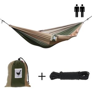MoreThanHip - XXL (Reis)hangmat Camouflage - 2 Persoons - Incl. set touwen - bruin/groen - 180 kg draagkracht - lichtgewicht - compact