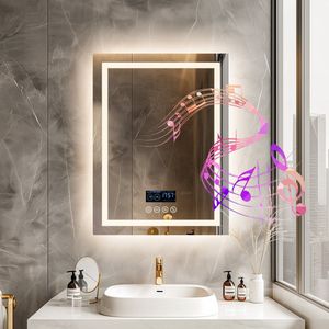 LUVODI Badkamer LED Spiegel 60x80cm - Bluetooth Muur Vanity Mirrror - Dimbare Front Light + Backlit - 3 Kleuren Verlichting - Digitaal Display - Anti-fog