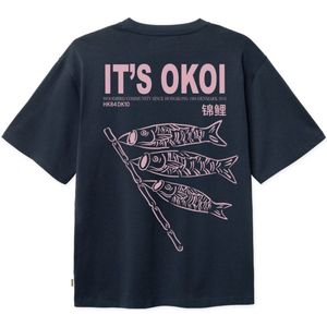 Woodbird Shirt 'Baine Koi'  donkerblauw / rosa