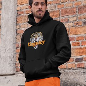 Zwarte Koningsdag Hoodie Kingsday Tiger Oranje - Maat 4XL - Uniseks Pasvorm - Oranje Feestkleding