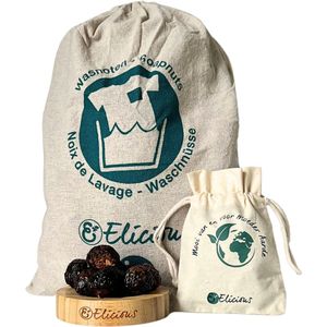 Elicious® - Wasnoten - Set met waszakje - 750 gram - Zeepnoten - Natuurlijk Wassen - Natuurlijk Kledingwasmiddel - Natuurlijk Vaatwasmiddel - Plasticvrij - Duurzaam