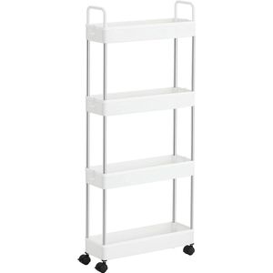 SONGMICS KSC018W01 Rolwagen met 4 niveaus, keukentrolley, nisrek op wielen, met handgrepen, keukenrek, badkamerrek, 40 x 13 x 93 cm, wit