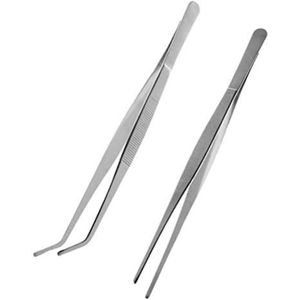 Elleboog pincet met stompe punt - roestvrij staal, professionele antislip, lange rechte punten - geschikt voor huisdieren, koralen, knutselwerkjes en het repareren van plantknoppen - 2 stuks - 25 cm