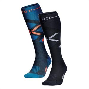 STOX Energy Socks - 2 Pack Skisokken voor Mannen - Premium Compressiesokken - Kleuren: Zeegroen/Rood en Donkerblauw/Wit - Maat: XLarge - 2 Paar - Voordeel