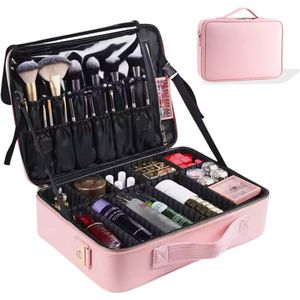 Lives - Premium Cosmetica Koffer - Make up Koffer Met Verstelbare Vakken - Waterafstotend - 37x26x11 - Kristal Roze