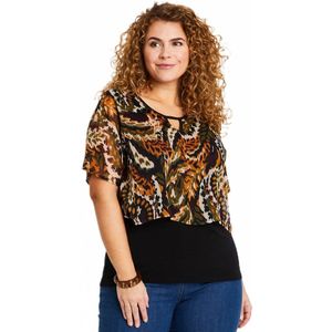 2 in 1 effen gebreide voile top met opdruk en ronde hals