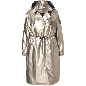 MIAMODA - Dames - Jas A-lijn glans capuchon trekkoord in de taille - Ijs goud - Maat 44