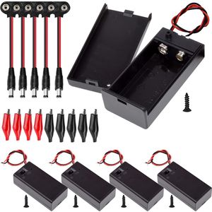 Batterijhouder met schakelaar AAN/UIT voor 9V batterijen - 5 stuks met voedingsdraden en klikconnector - geschikt voor Arduino, RC en LED-strips