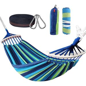 Dubbele hangmat - ideale outdoor hangmat - 280 x 150 cm - blauwe strepen