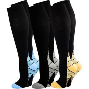 3 paar compressiekousen voor mannen en vrouwen - Compressiesokken met gemengde kleuren in kleurverloop - Atletische kuitsokken - Geschikt voor hardlopen, sporten, fietsen, vliegreizen en zwangerschap, herstel - S/M