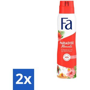2 x Fa - Paradise Moments - Deodorant Spray - Hibiscusbloem - 150 ml - Deodorant - Anti-vlekken Deodorant - Hibiscusgeur - Fa Paradise Moments - Deodorant Spray