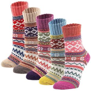 Huissokken - Wintersokken - 5 Paar - Thuissokken - Huissokken Dames en Heren - Verwarmde sokken - Fleece Sokken - Dikke Sokken - Slofsokken - Warme Sokken - Bedsokken - Gevoerde Sokken - Winter Sokken - Cadeautip - KerstKruis, eenmaat