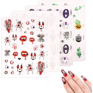 Allecto Plus - Halloween Nagelstickers - 8 stuks - Zelfklevend - Spider Ghost Pompoen Skeletogen - Nagelkunst Ontwerpstickers - Halloween Party Accessoires
