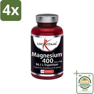 Lucovitaal - Mineralen - Magnesium 400 - B6 / L-Tryptofaan - 120 Tabletten - Voordeelverpakking - 4 stuks - Vitamine B6 - L-Tryptofaan