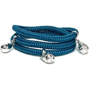 NIEUW - Jolla - dames wikkelarmband - zilver - touw - bedels - Charm Rope Wrap - Aqua