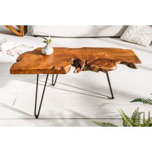 Massieve salontafel WILD 100cm teak massief houten boomschijf haarspeldpoten - 38797