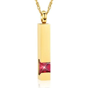 Luxe Ashanger | Met Ketting | Assieraad | Goudkleurig Met Rode Steen | As Ketting | Gedenksieraad | Urn | Incl. As vuller