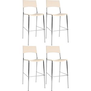 CLP Genua Set van 4 barkrukken - Met kunststof zitting - Metalen frame in chroomlook - Stapelbare - creme