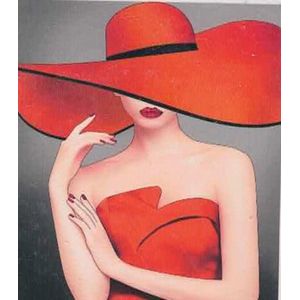 Vrouw Oranje Hoed - Diamond Painting - 50X40 - Ronde steentjes
