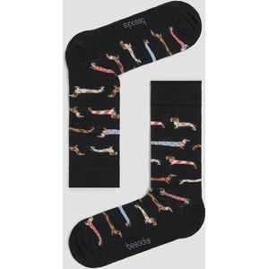Grappige Sokken Zwart met Teckels in Bio katoen maat 36-40 - Teckels - Zacht - Trendy geschenk - Trendy Cadeau - Verjaardag - Geschenk - Kerst