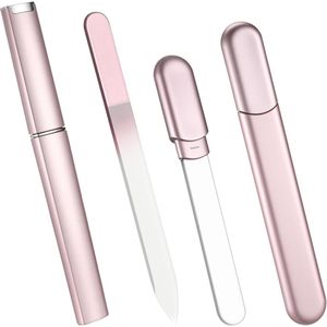 2 stuks glazen nagelvijlen - nagelpolijstmachine met etui - kristallen vingernagelvijlen voor natuurlijke nagels - zachte nagelverzorging voor thuissalon