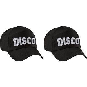 2x stuks DISCO pet / cap zwart met zilver voor dames en heren - Disco Seventies thema baseball cap