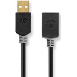 Nedis USB-Kabel - USB 2.0 - USB-A Male - USB-A Female - 480 Mbps - Verguld - 2.00 m - Rond - PVC - Antraciet - Doos