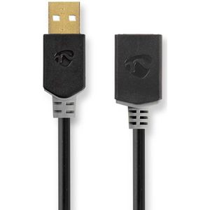 Nedis USB-Kabel - USB 2.0 - USB-A Male - USB-A Female - 480 Mbps - Verguld - 2.00 m - Rond - PVC - Antraciet - Doos