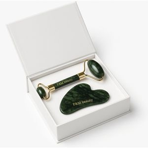 F&M Beauty – Jade Roller & Gua Sha Set – Gezichtsmassage – Huidverzorging – Anti-aging – Natuurlijke Jade – Groen/Goud