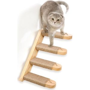 Kattentrap en Wandbaan voor Katten - Houten Ladder met Speelgoedkrabber - Ideaal voor Kleine en Grote Katten