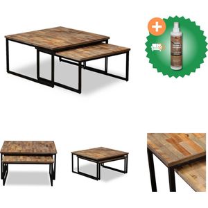 vidaXL Tafeltjesset massief gerecycled teakhout 2-delig - Tafel - Inclusief Houtreiniger en verfrisser