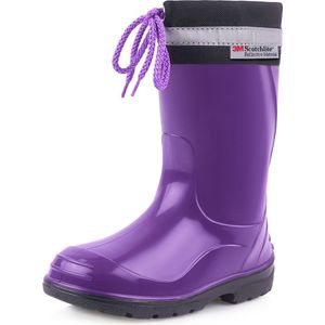 Ladeheid Kinder Regenlaarzen - Rubber - Hoog met Veters - PVC - Waterdicht – Purper Zwart – 21 - LA-LMG-972-Kim