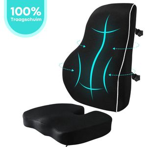 FLOOQ Rugkussen & Zitkussen Set Ergonomisch voor Auto en Bureaustoel - Onderrug - PU-Spons Lendekussen