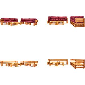 vidaXL 6-delige Loungeset pallet met rode kussens hout - Loungeset - Loungesets - Tuinset - Tuinbank