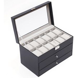 Juwelendoos - Horloge Doos - Sieradendoos - Sieraden - Horloges - Brillen - Brillendoos - 3 Laags - Zwart PU-Leer