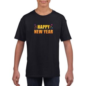 Oud en nieuw shirt Happy new year zwart heren - Nieuwjaars kleding 146/152