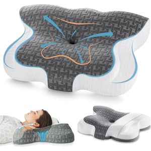Nekkussen van traagschuim voor nekpijn verlichting - Verstelbaar orthopedisch contoursteunkussen - Ergonomisch bedkussen voor zijslapers, rugslapers en buikslapers - Donkergrijs hoofdkussen nekklachten